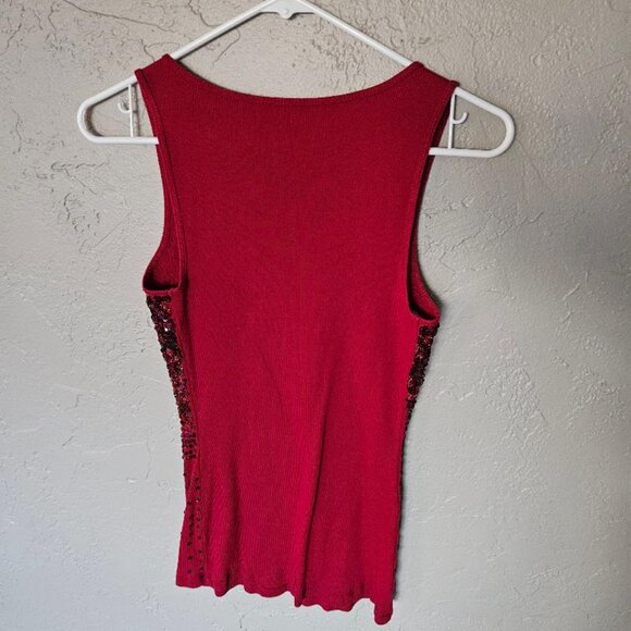 EXPRESS Cherry Red Cotton Tank Top with Sequined Front SIZE S - Picture 3 of 5